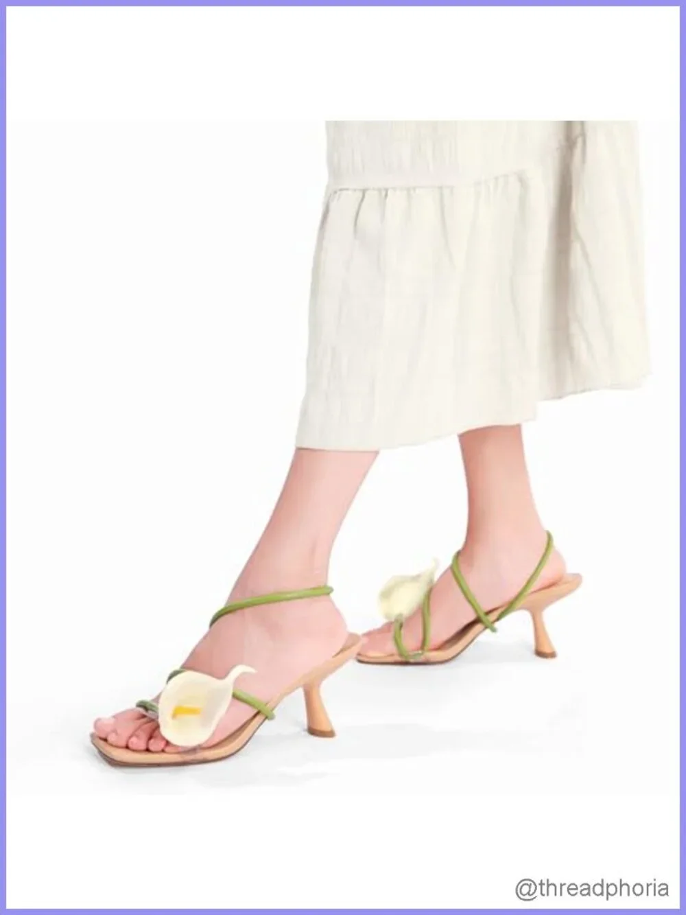 Flower Kitten Heels Strappy Sandals Square Toe Ankle Strap Low Heel